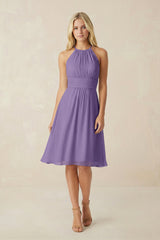 Halter A-Line Chiffon Midi Bridesmaid Dress in Tahiti | KISSBRIDAL