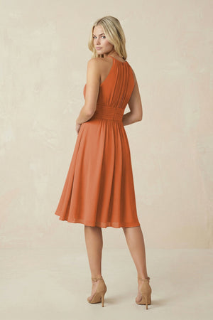 Halter A - Line Chiffon Midi Bridesmaid Dress in Terracotta - SHE IS ME Bridesmaid Dresses