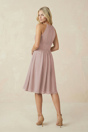 Halter A-Line Chiffon Midi Bridesmaid Dress in Toffee (2) | KISSBRIDAL