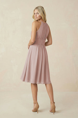 Halter A - Line Chiffon Midi Bridesmaid Dress in Toffee - SHE IS ME Bridesmaid Dresses