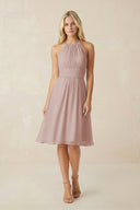 Halter A-Line Chiffon Midi Bridesmaid Dress in Toffee | KISSBRIDAL
