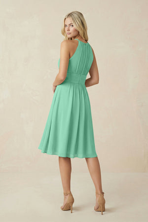Halter A - Line Chiffon Midi Bridesmaid Dress in Turquoise - SHE IS ME Bridesmaid Dresses