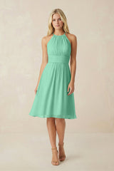 Halter A - Line Chiffon Midi Bridesmaid Dress in Turquoise - KISS BRIDAL Bridesmaid Dresses