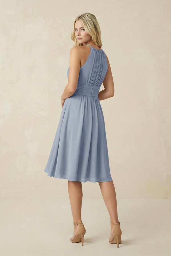 Halter A - Line Chiffon Midi Bridesmaid Dress in Twilight - SHE IS ME Bridesmaid Dresses