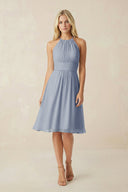 Halter A - Line Chiffon Midi Bridesmaid Dress in Twilight - SHE IS ME Bridesmaid Dresses