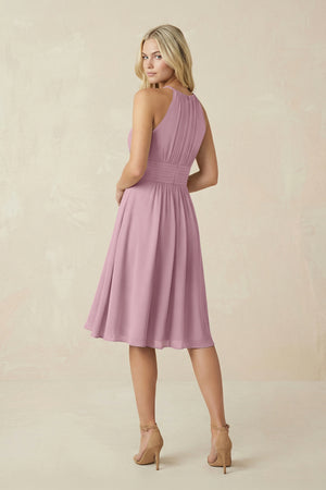 Halter A-Line Chiffon Midi Bridesmaid Dress in Vintage Mauve (2) | KISSBRIDAL