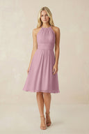 Halter A-Line Chiffon Midi Bridesmaid Dress in Vintage Mauve | KISSBRIDAL