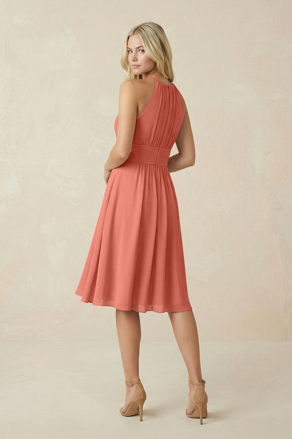 Halter A - Line Chiffon Midi Bridesmaid Dress in Wild Rose - SHE IS ME Bridesmaid Dresses