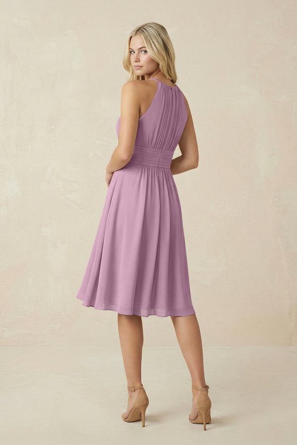 Halter A - Line Chiffon Midi Bridesmaid Dress in Wisteria - SHE IS ME Bridesmaid Dresses