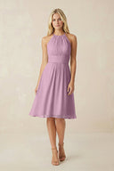 Halter A - Line Chiffon Midi Bridesmaid Dress in Wisteria - SHE IS ME Bridesmaid Dresses