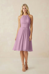 Halter A - Line Chiffon Midi Bridesmaid Dress in Wisteria - KISS BRIDAL Bridesmaid Dresses