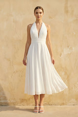 Halter A Line Chiffon Wedding Dress in White - KISS BRIDAL Wedding Dresses
