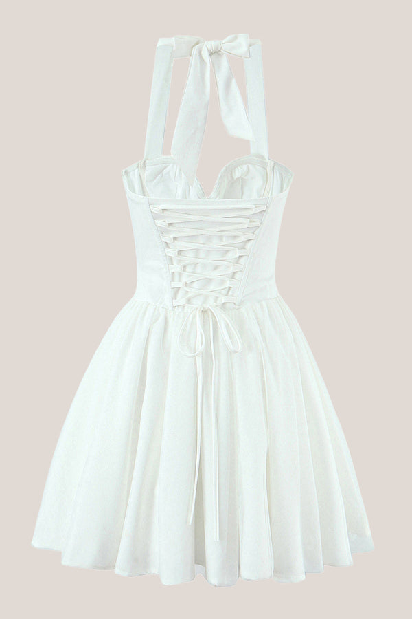 Halter A-Line Corset Mini Dress in White– SHE IS ME Dresses