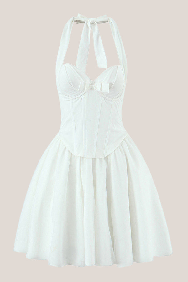 Halter A-Line Corset Mini Dress in White– SHE IS ME Dresses