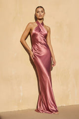 Halter Backless Maxi Dress in Mulberry - KISS BRIDAL