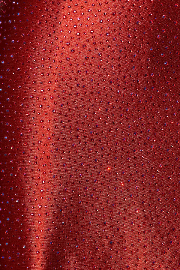 Halter Beaded Gown With Slit in Red - SHE IS ME