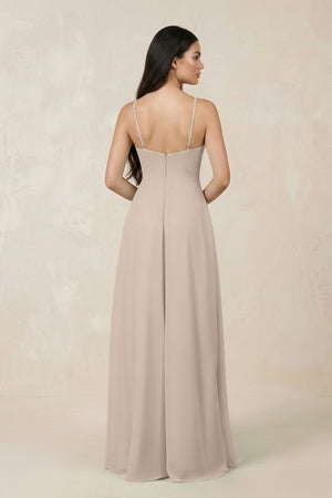 Halter Chiffon A - Line Bridesmaid Dress With Slit in Almond - SHE IS ME Bridesmaid Dresses