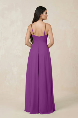 Halter Chiffon A - Line Bridesmaid Dress With Slit in Amethyst - KISS BRIDAL Bridesmaid Dresses
