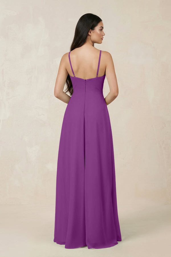 Halter Chiffon A - Line Bridesmaid Dress With Slit in Amethyst - KISS BRIDAL Bridesmaid Dresses