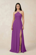 Halter Chiffon A - Line Bridesmaid Dress With Slit in Amethyst - KISS BRIDAL Bridesmaid Dresses