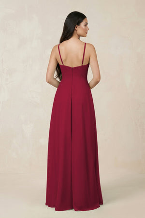 Halter Chiffon A - Line Bridesmaid Dress With Slit in Berry - KISS BRIDAL Bridesmaid Dresses
