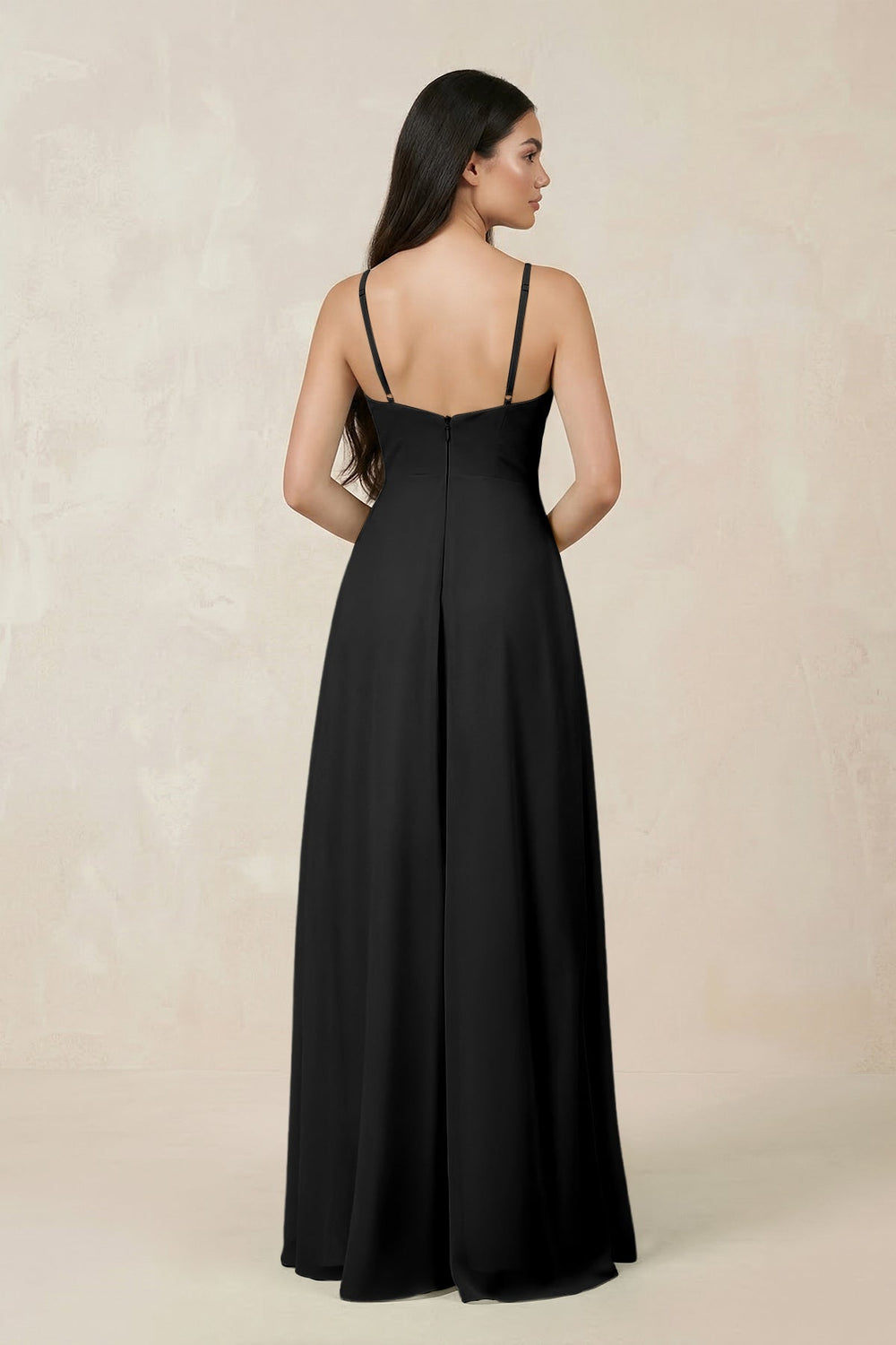 Halter Chiffon A - Line Bridesmaid Dress With Slit in Black - SHE IS ME Bridesmaid Dresses