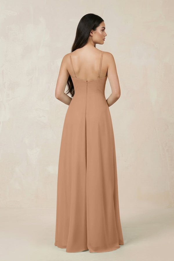 Halter Chiffon A - Line Bridesmaid Dress With Slit in Bronzer - KISS BRIDAL Bridesmaid Dresses