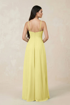 Halter Chiffon A - Line Bridesmaid Dress With Slit in Buttercup - KISS BRIDAL Bridesmaid Dresses