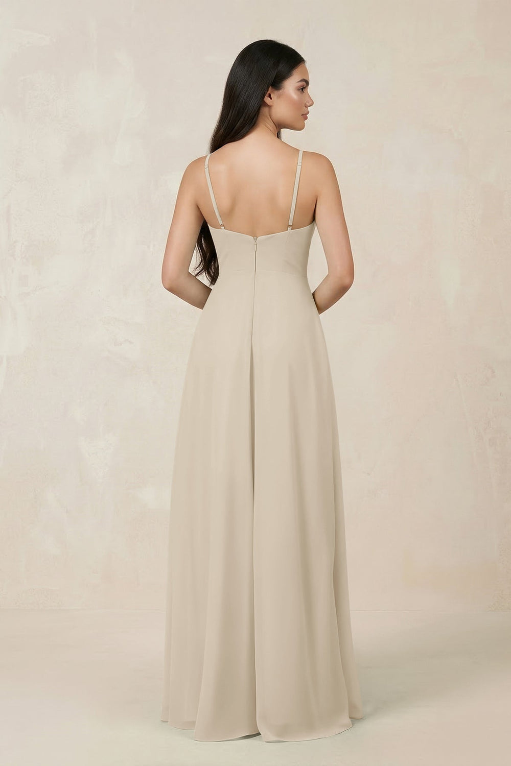 Halter Chiffon A - Line Bridesmaid Dress With Slit in Champagne - SHE IS ME Bridesmaid Dresses