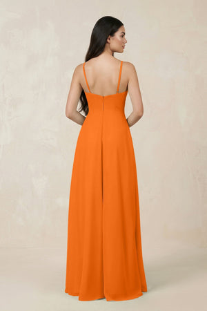 Halter Chiffon A - Line Bridesmaid Dress With Slit in Cinnamon - KISS BRIDAL Bridesmaid Dresses