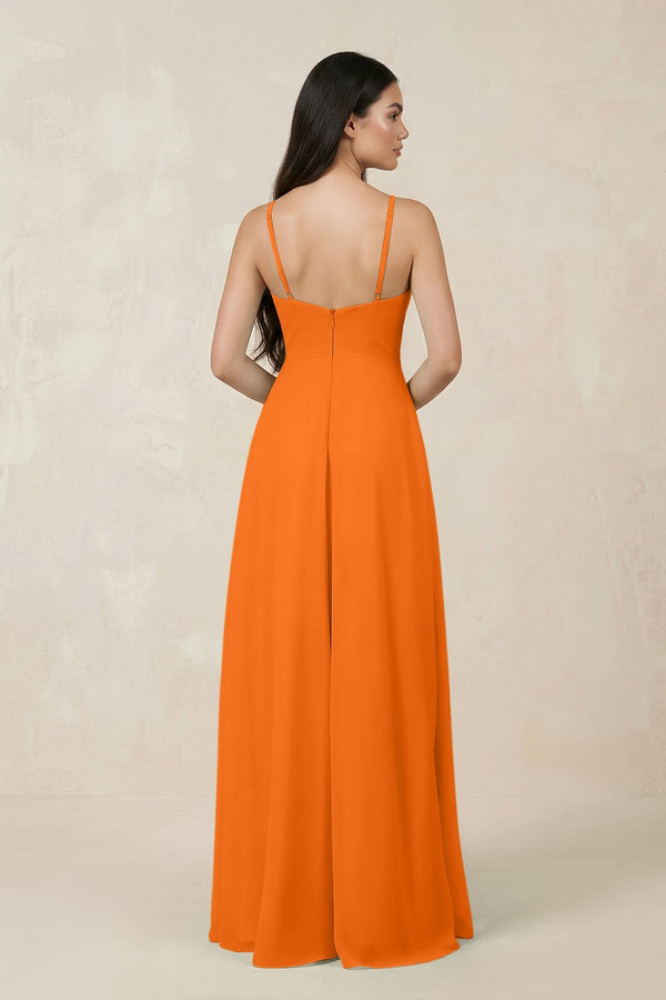 Halter Chiffon A - Line Bridesmaid Dress With Slit in Cinnamon - KISS BRIDAL Bridesmaid Dresses
