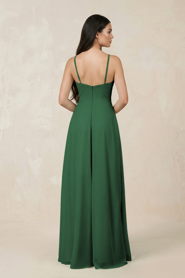 Halter Chiffon A - Line Bridesmaid Dress With Slit in Dark Green - KISS BRIDAL Bridesmaid Dresses
