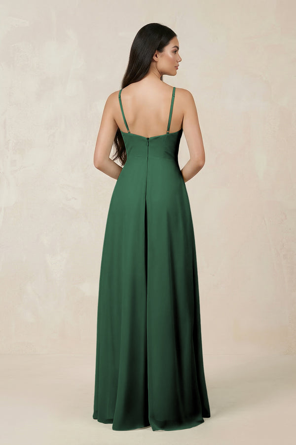 Halter Chiffon A-Line Bridesmaid Dress With Slit in Dark Green - KISSBRIDAL