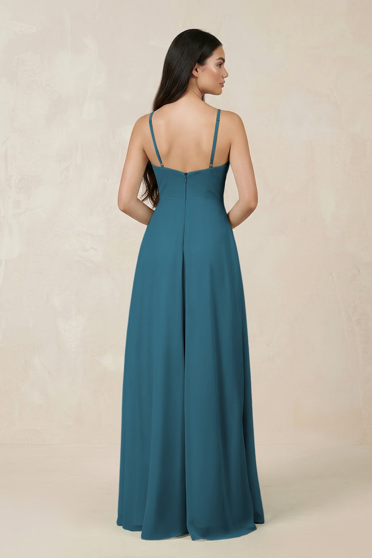 Halter Chiffon A - Line Bridesmaid Dress With Slit in Dark Teal - KISS BRIDAL Bridesmaid Dresses