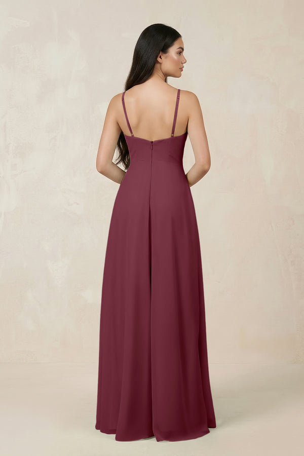 Halter Chiffon A-Line Bridesmaid Dress With Slit in Desert Rose (2) | KISSBRIDAL