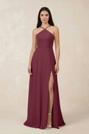 Halter Chiffon A-Line Bridesmaid Dress With Slit in Desert Rose | KISSBRIDAL