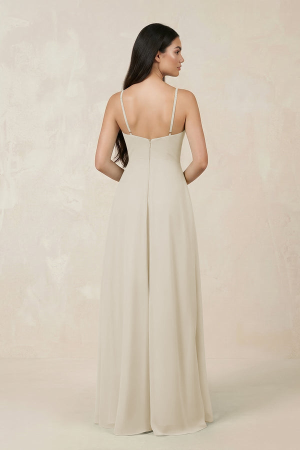 Halter Chiffon A - Line Bridesmaid Dress With Slit in Dove Gray - KISS BRIDAL Bridesmaid Dresses