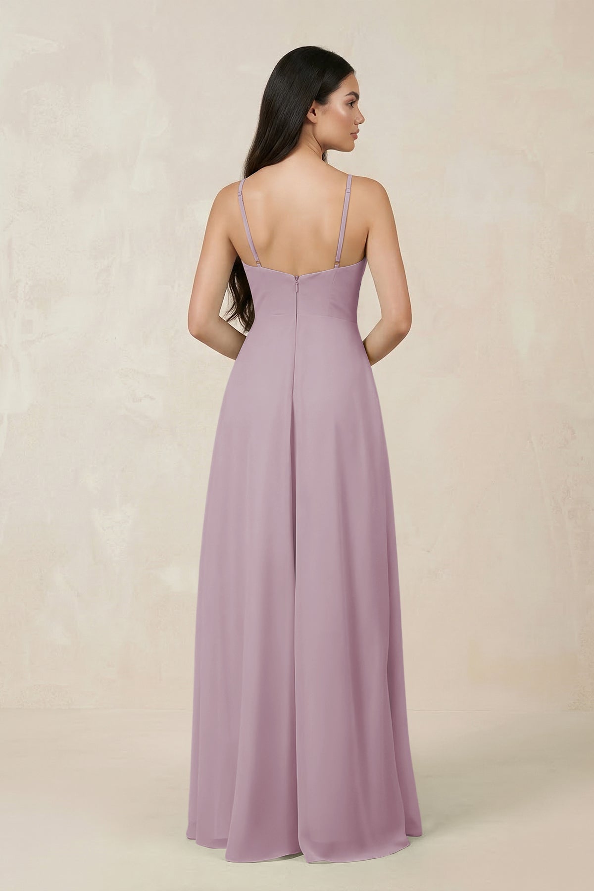 Halter Chiffon A - Line Bridesmaid Dress With Slit in Dusk - KISS BRIDAL Bridesmaid Dresses