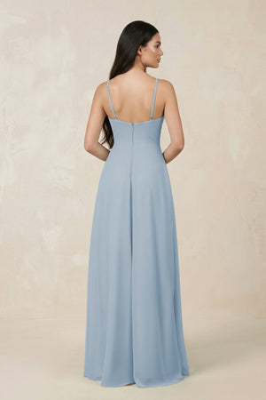 Halter Chiffon A - Line Bridesmaid Dress With Slit in Dusty Blue - KISS BRIDAL Bridesmaid Dresses