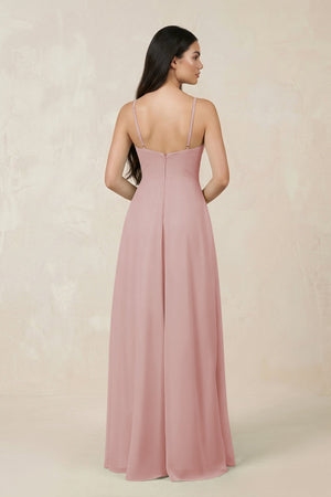 Halter Chiffon A - Line Bridesmaid Dress With Slit in Dusty Rose - KISS BRIDAL Bridesmaid Dresses