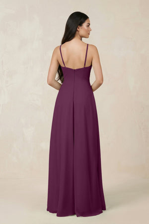 Halter Chiffon A - Line Bridesmaid Dress With Slit in Fig - KISS BRIDAL Bridesmaid Dresses