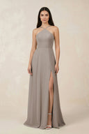 Halter Chiffon A - Line Bridesmaid Dress With Slit in Frost - KISS BRIDAL Bridesmaid Dresses