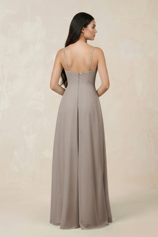 Halter Chiffon A - Line Bridesmaid Dress With Slit in Frost - KISS BRIDAL Bridesmaid Dresses