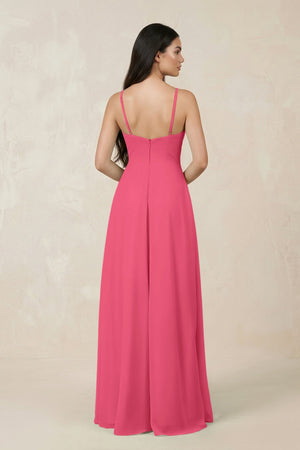 Halter Chiffon A - Line Bridesmaid Dress With Slit in Fuchsia - KISS BRIDAL Bridesmaid Dresses