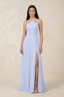 Halter Chiffon A - Line Bridesmaid Dress With Slit in Ice - KISS BRIDAL Bridesmaid Dresses