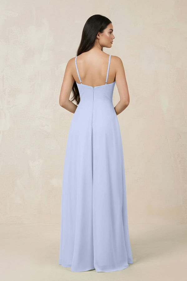 Halter Chiffon A - Line Bridesmaid Dress With Slit in Ice - KISS BRIDAL Bridesmaid Dresses
