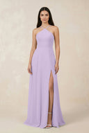 Halter Chiffon A - Line Bridesmaid Dress With Slit in Lavender - SHE IS ME Bridesmaid Dresses