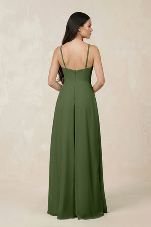 Halter Chiffon A-Line Bridesmaid Dress With Slit in Moss (2) | KISSBRIDAL