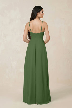 Halter Chiffon A - Line Bridesmaid Dress With Slit in Moss - KISS BRIDAL Bridesmaid Dresses
