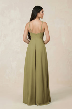 Halter Chiffon A-Line Bridesmaid Dress With Slit in Moss Green (2) | KISSBRIDAL
